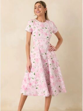 NWT PROSPERINA MARGOT BLUE & PINK FLORAL COTTON REVERSIBLE MIDI DRESS